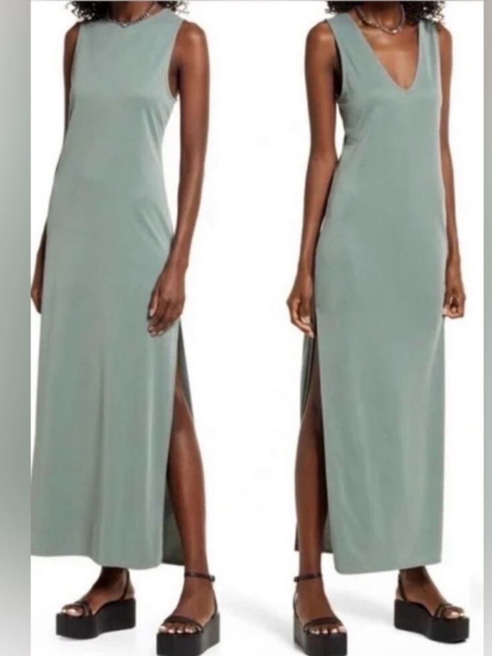 Open Edit (Nordstrom) Sleeveless Reversible Maxi Dress in Green Agave Size L New
